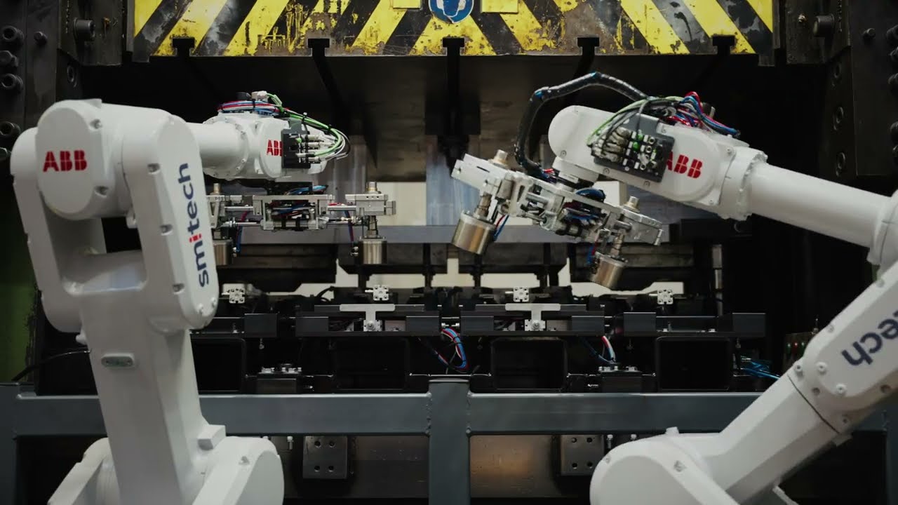 Smart Manufacturing: ABB Industrial Robot Operating a Stamping Press