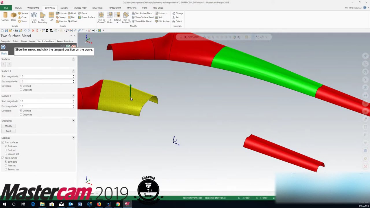 Mastercam Surface Modelling - Two Surface Blend