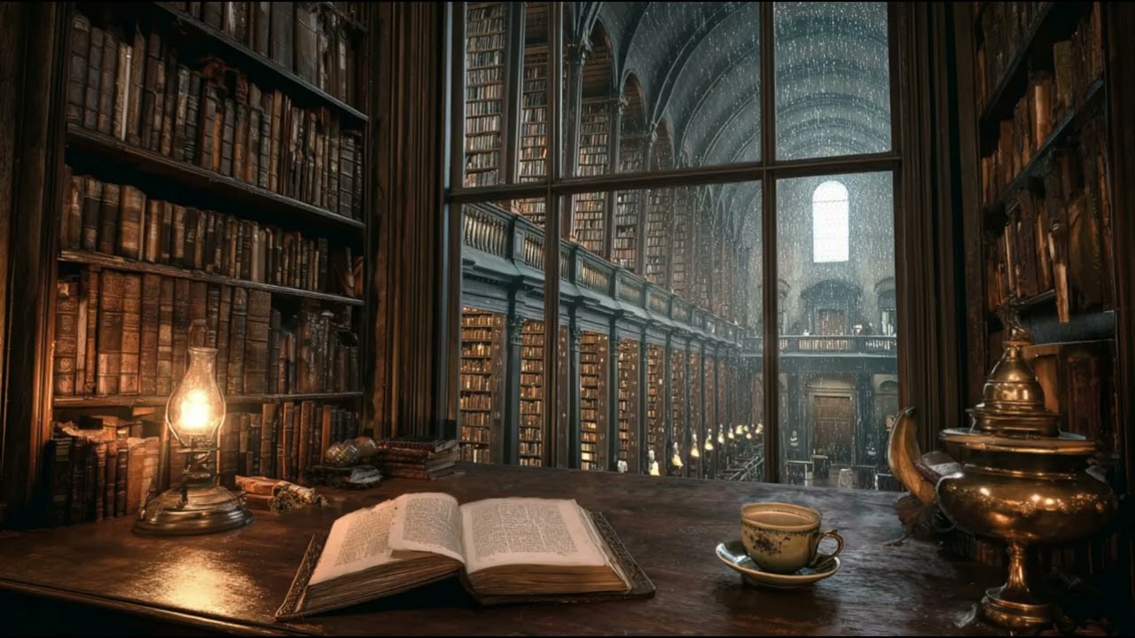 You are studying in a Secret Library Tower while it rains 🌧️ Dark Academia Ambience (ダークアカデミア環境音)