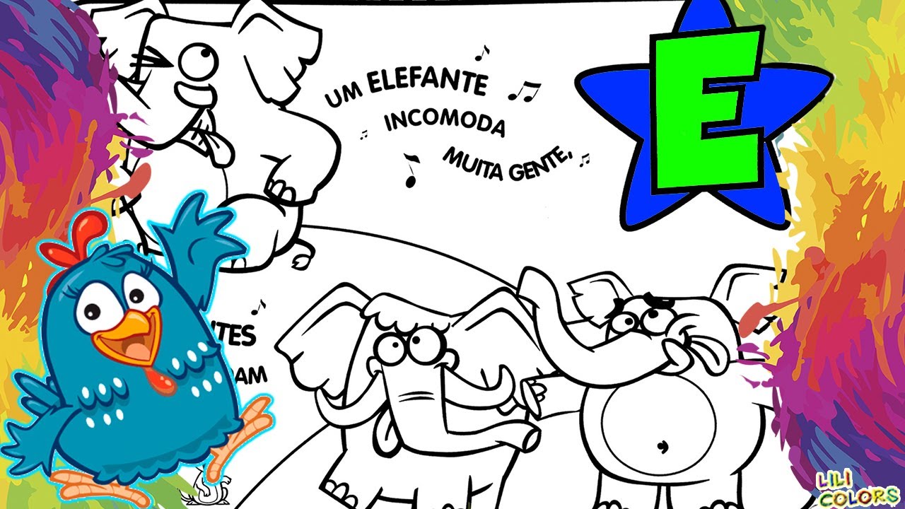 Colorindo letra E de Elefante - Galinha Pintadinha| Desenhos infantis CRIATIVOS