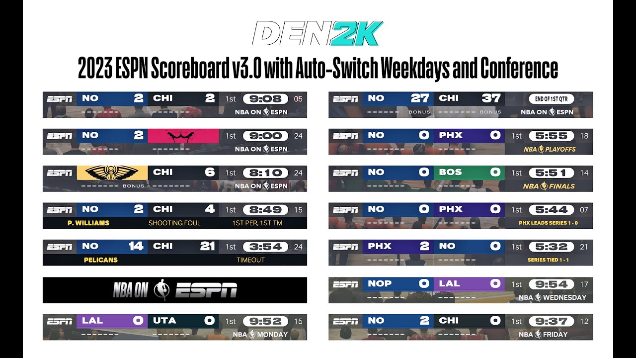 2023 ESPN Scoreboard + Auto-Switch Weekdays and Conference by DEN2K | NBA 2K23 PC Mod and Gameplay