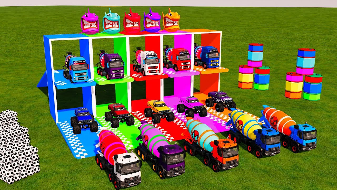 Giant EXCAVATOR TRAIN Mack Truck Eater VS police Cars Lightning McQueen Escape Monster Beamng Drive