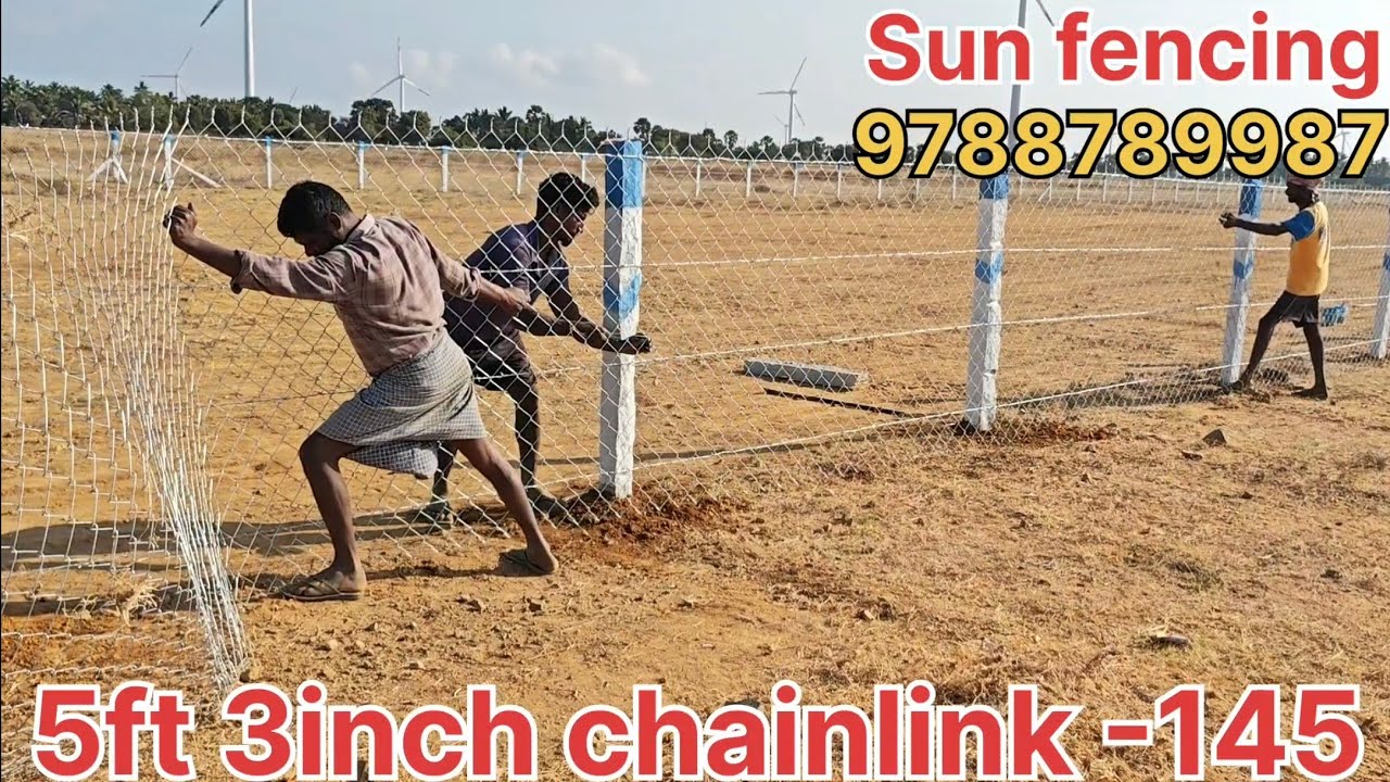 Sun fencing 7ft stone|| 5ft 3inch chainlink|| 4line barbed wire installation #fencing #tirunelveli