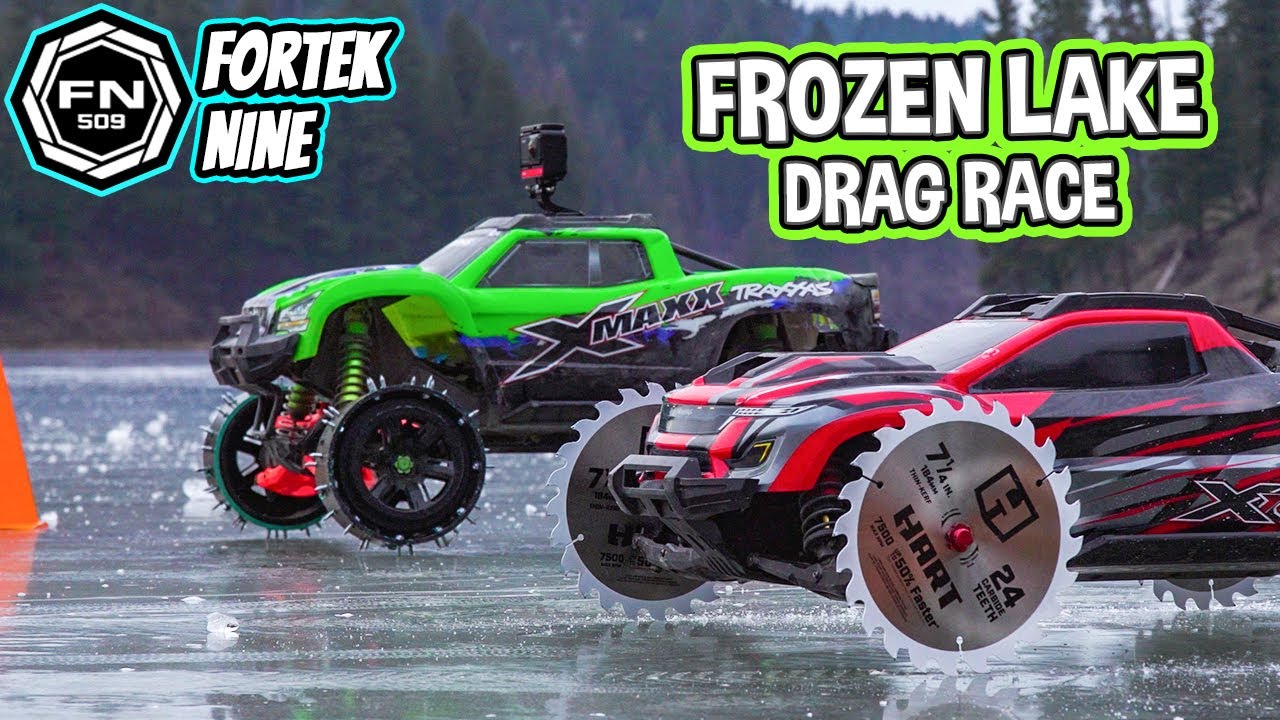 Rc Car with Saw blades on Frozen Lake