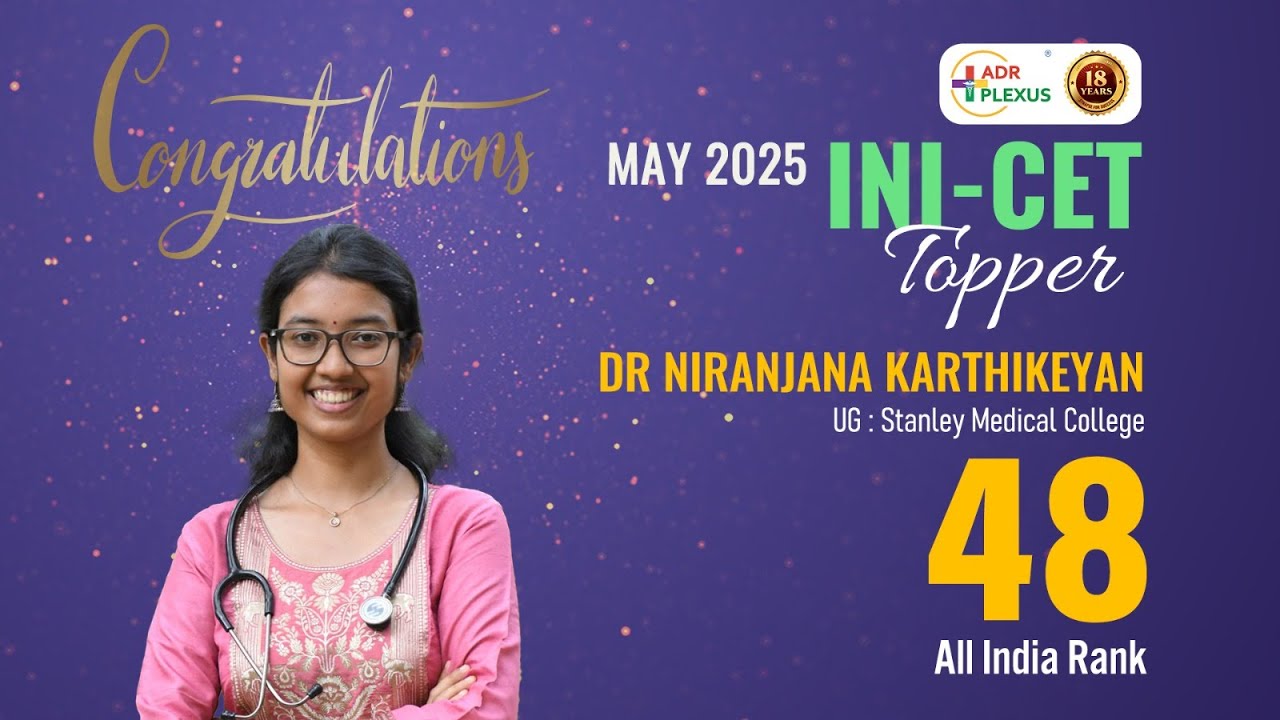 ADRPLEXUS INI-CET MAY 2025 Topper Interview - DR NIRANJANA KARTHIKEYAN AIR : 48 Stanley MC
