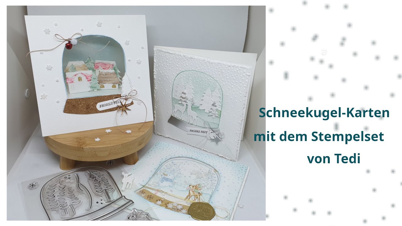Drei Weihnachtskarten mit dem Stempel von Tedi und Stanzen von Action