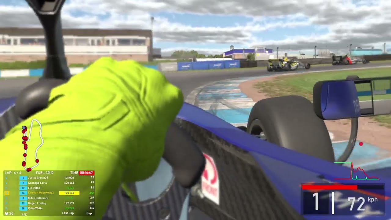 (Helmet Cam) Struggling with mid race falloff - Super Formula Lights @ Donnington - SFL Fixed Series