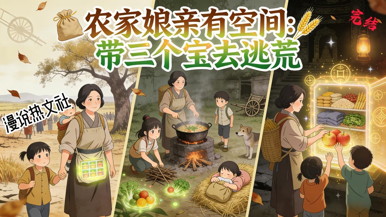 完结《农家娘亲有空间：带三个宝去逃荒》穿越到古代逃荒饿死妇人身上， 睁开眼就多了三个崽，还赶上天灾人祸， 花椒表示，我只想当个与世无争的种田佬，不想登基当女皇啊！ #逃荒#种田#古代言情