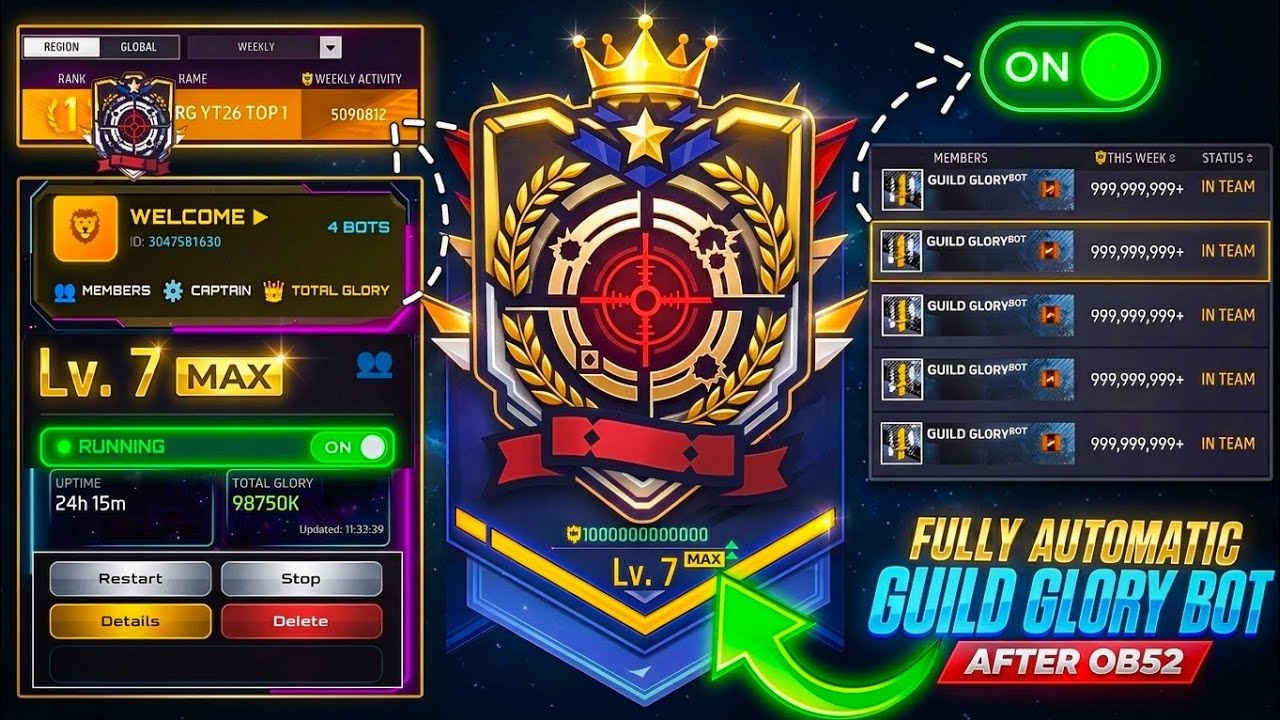 FREE UNLIMITED GUILD GLORY BOT 💯🤩| GUILD GLORY BOT FF | HOW TO MAKE GUILD GLORY BOT FF|🤯 RG YT26 