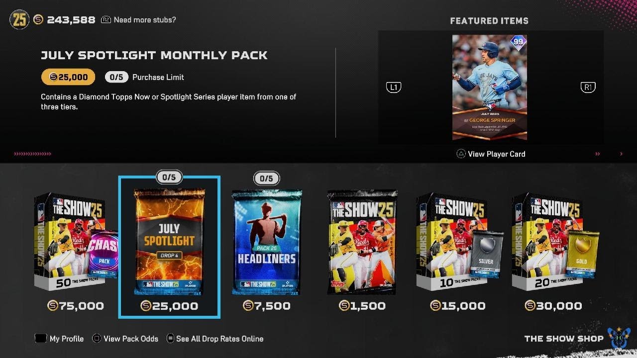 MLB The Show 25: 8/5 Update JULY Spotlight Drop 4 Pack Revealed with Attributes