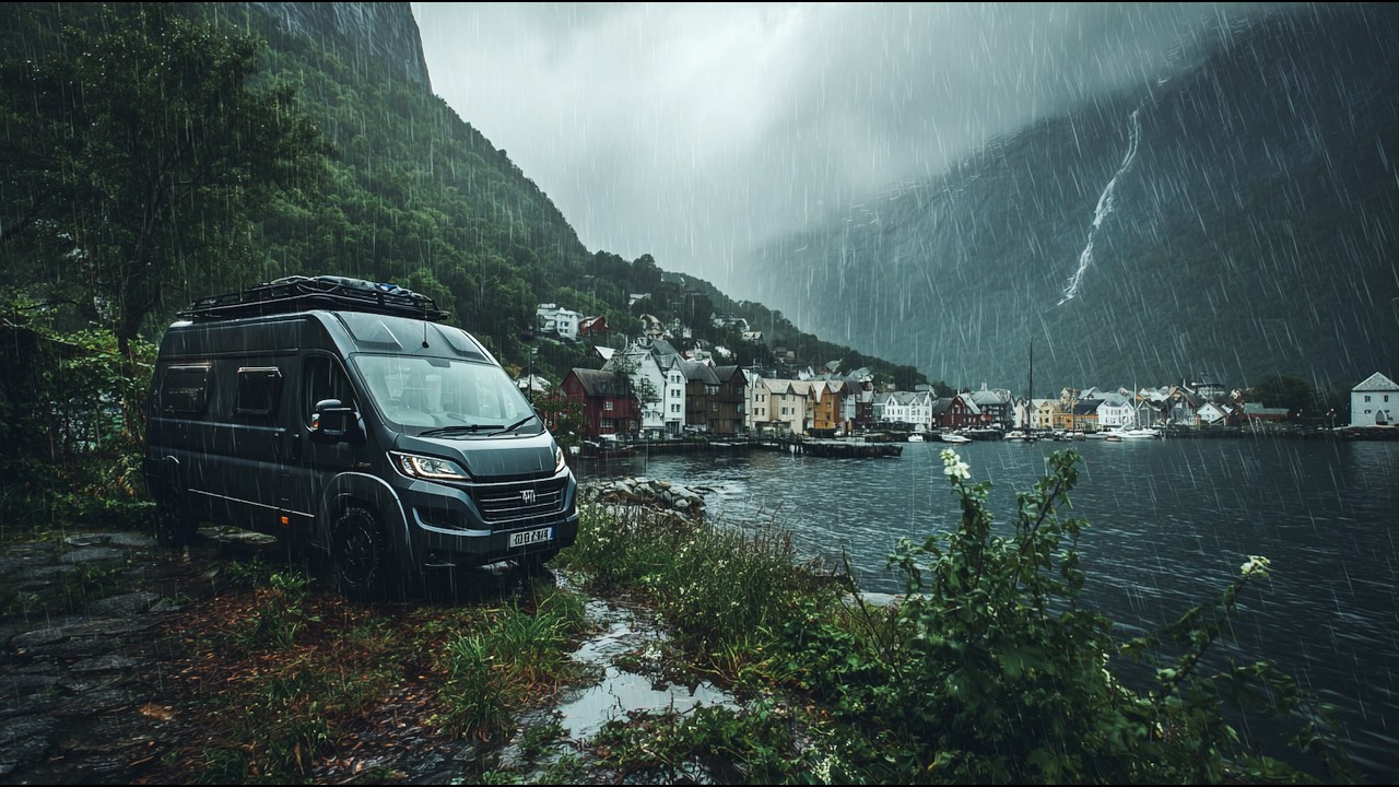 Norway Fjords Cozy Van Life Camping - Heavy Rain Storm & Heatwave in Viking Country - Travel VLOG 🇳🇴
