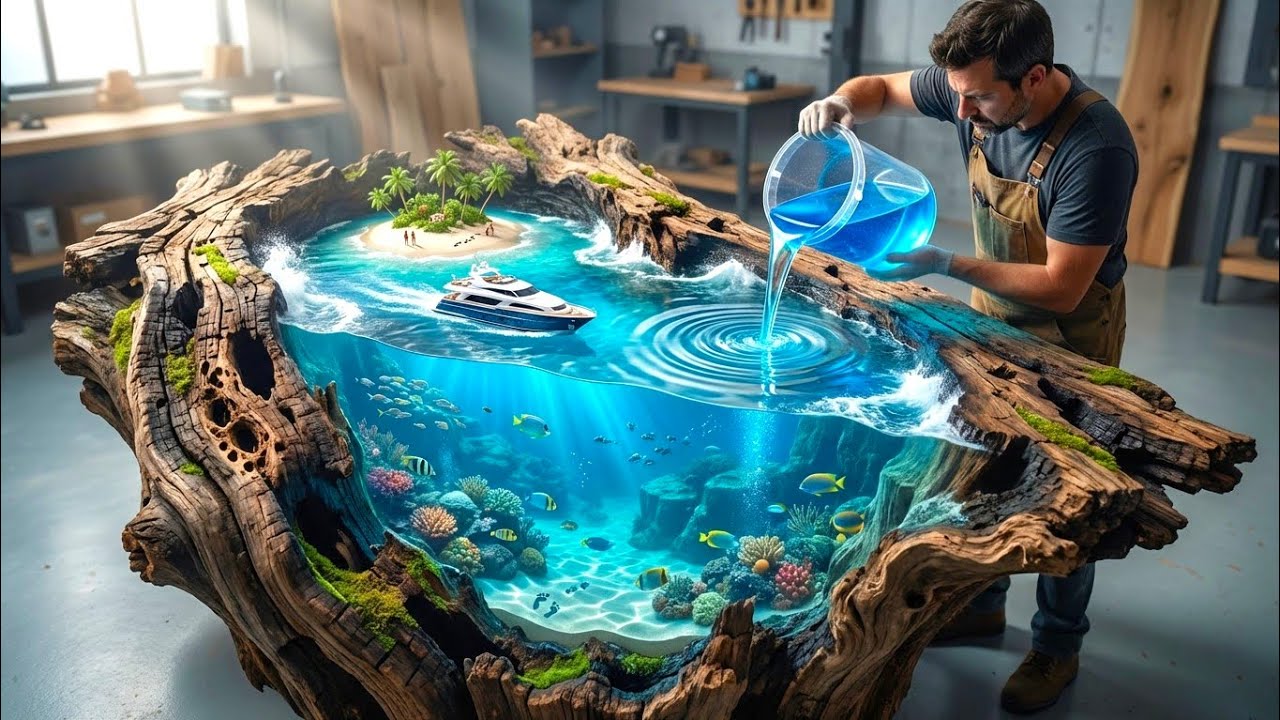 Everyone Thought This Hollow, Rotten Wood Was Trash… Until It Was Reused as a Living Ocean Table