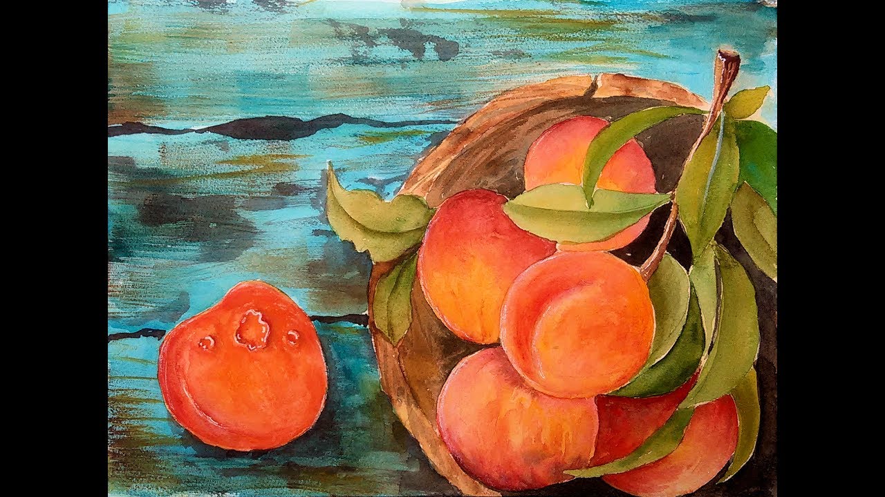 Bowl of peaches watercolor REAL TIME tutorial