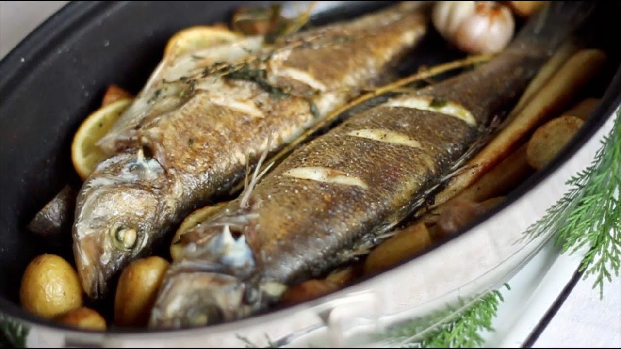 Zeebaars met groenten uit de oven