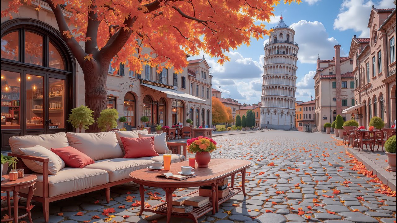 Autumn Jazz Caf&eacute; 🍂 Cozy Piano Ambience Beside The Leaning Tower Of Pisa For Relaxation And Study