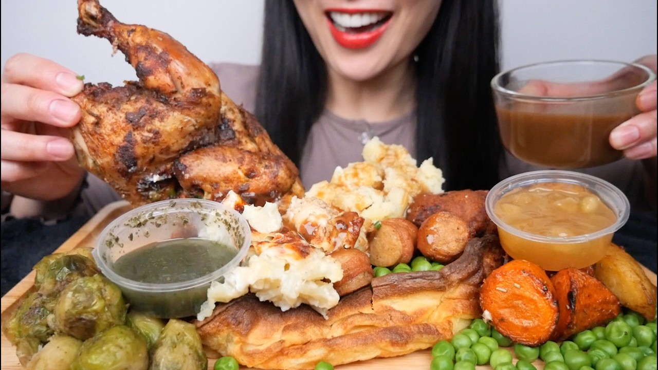 GIANT YORKSHIRE PUDDING + ROASTED CHICKEN + MASH (ASMR EATING SOUNDS) NO TALKING | SAS-ASMR