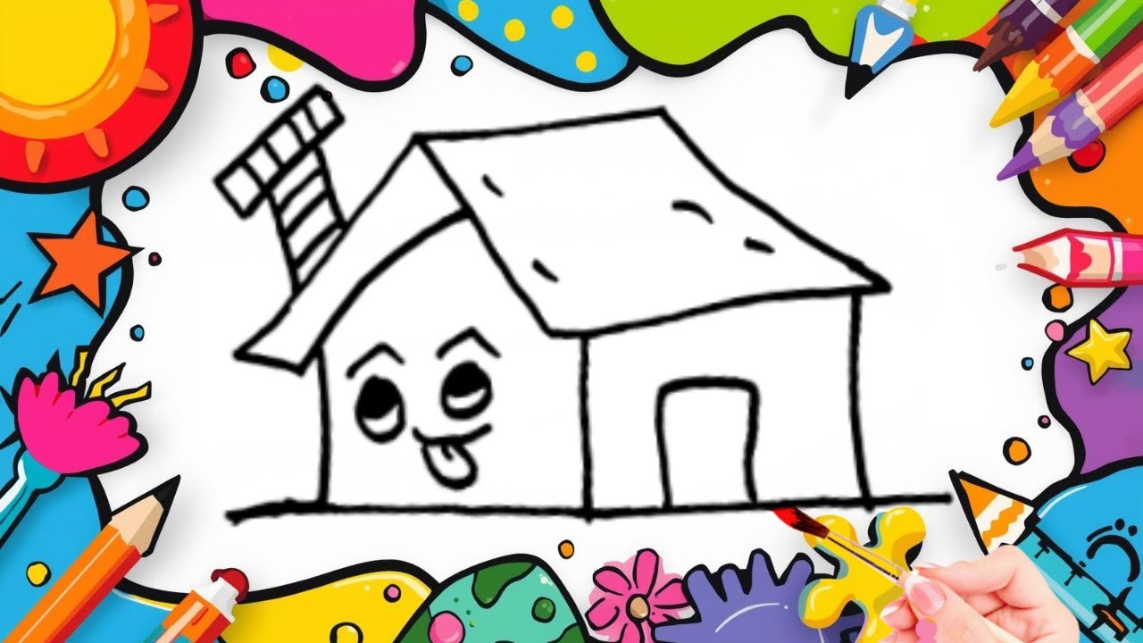 How To Draw cute House Drawing, Painting & Coloring For Kids and Toddlers_🌈🎨 🐋