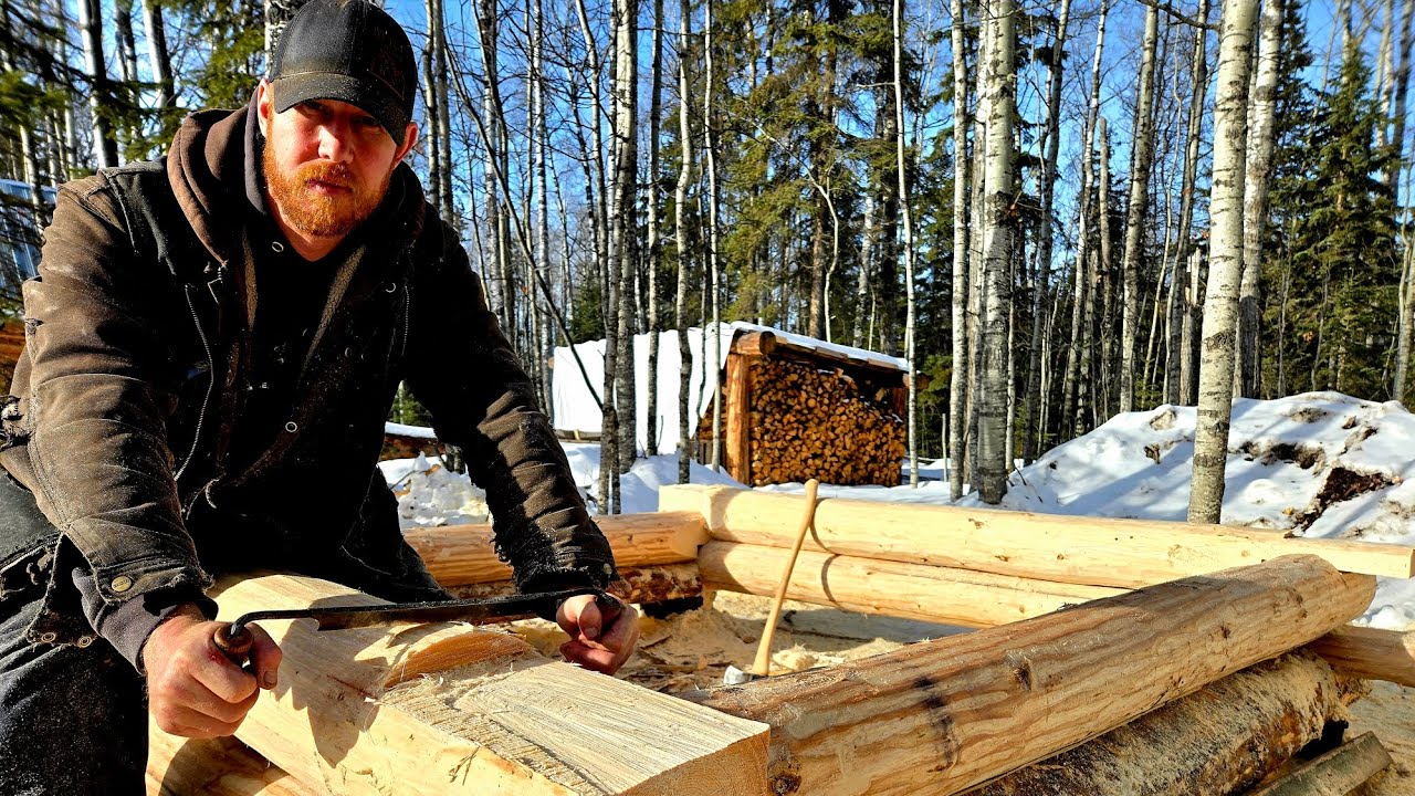 Log Cabin Sauna Build | Part 4 | Peeling Logs, Chainsaw Notching & Raising the First Walls