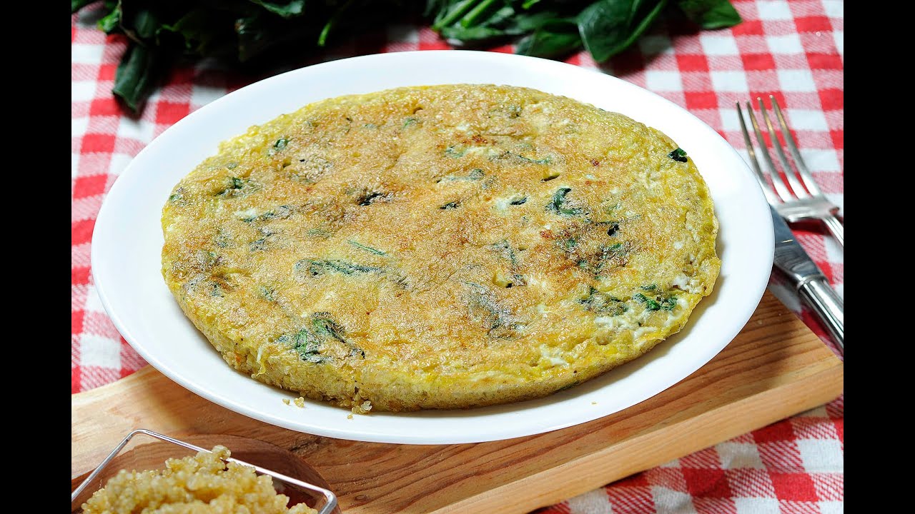 Tortilla de huevo con espinacas y quinoa - Receta vegetariana