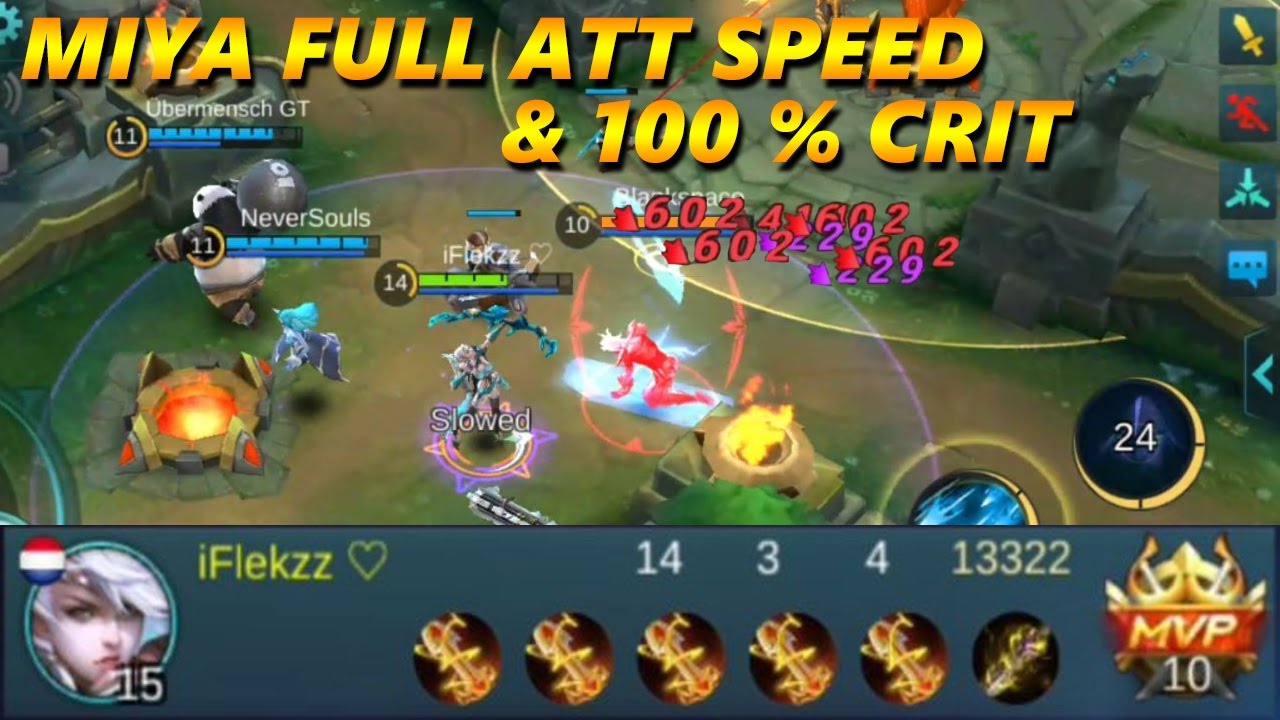 Mobile Legends MIYA FULL ATTACK SPEED 100% CRIT GAMEPLAY