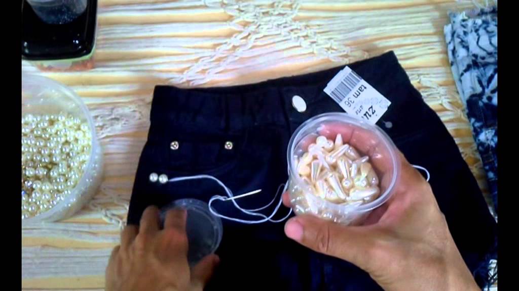 Customizando short com perolas