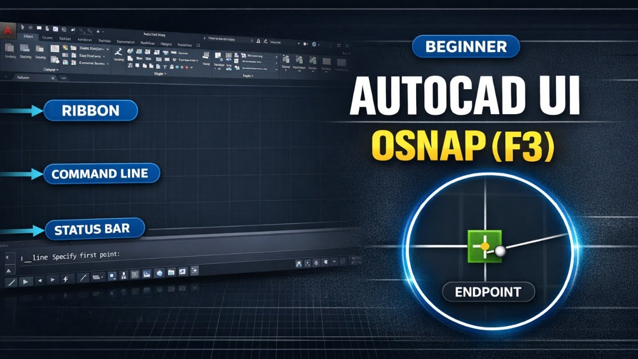 AutoCAD Interface + OSNAP (F3) (Beginner) | Ribbon, Command Line, Status Bar Explained (Part 2)