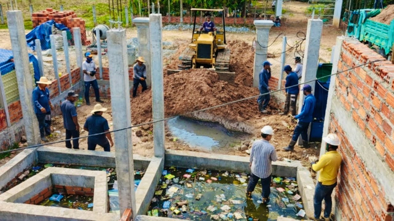 +Complete100% Delete Water In Box Construction Foundation House by Mini Dozer Pushing With Dump Truc