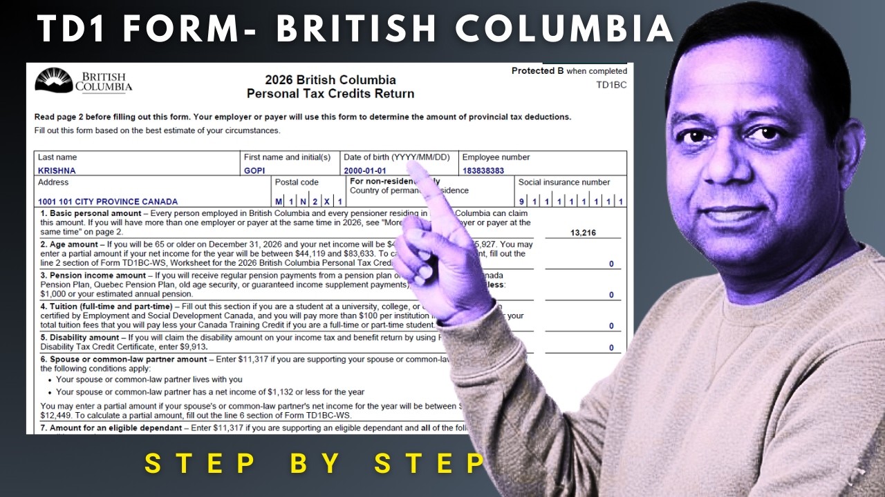 Filling TD1 British Columbia form 2026 with worksheet example