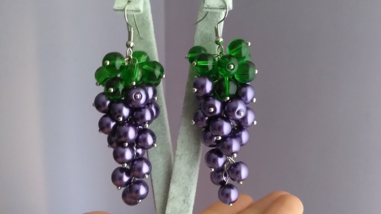 Boncuklu k&uuml;pe yapımı,&Uuml;z&uuml;m k&uuml;pesi//Серьги Виноград из бусин//Earrings, bead grapes.