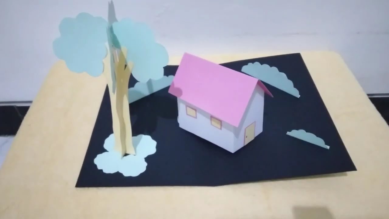 3D Pop up House and Tree Card Easy Craft Tutorial