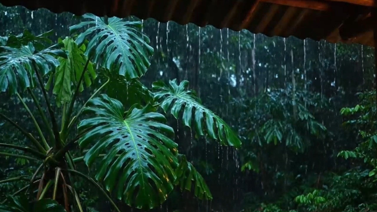 Gazebo Night Rain Drop Sounds on Leaves For Insomnia