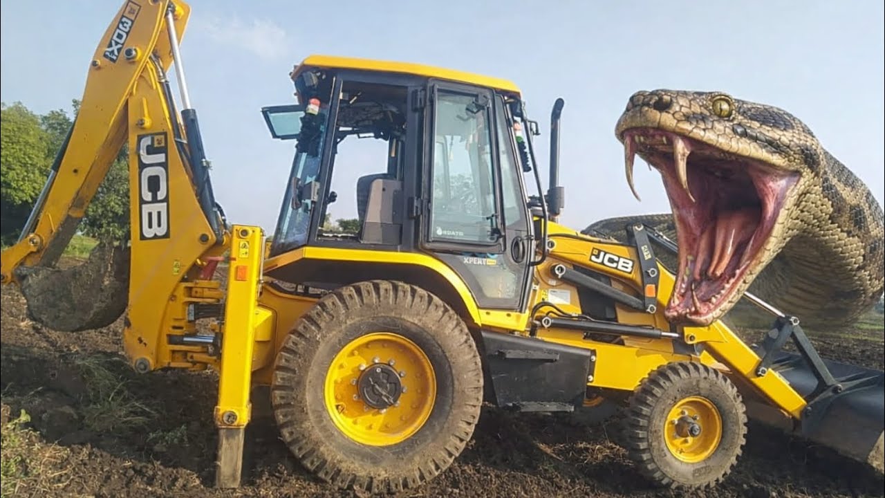 मिट्टी खोदने के दौरान निकला जेसीबी के सामने अजगर बड़ा
