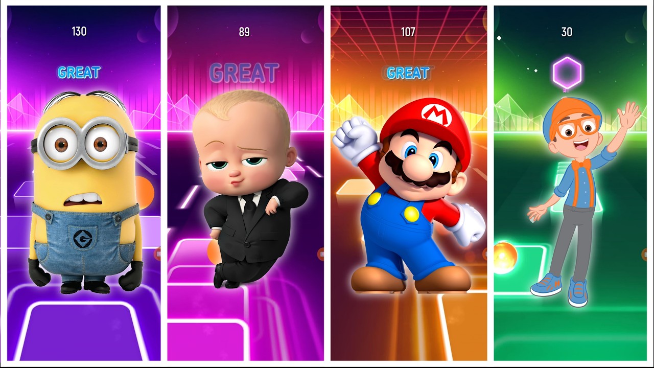 Minions - The Boss Baby - Super Mario Bros - Blippi | Tiles Hop Beats