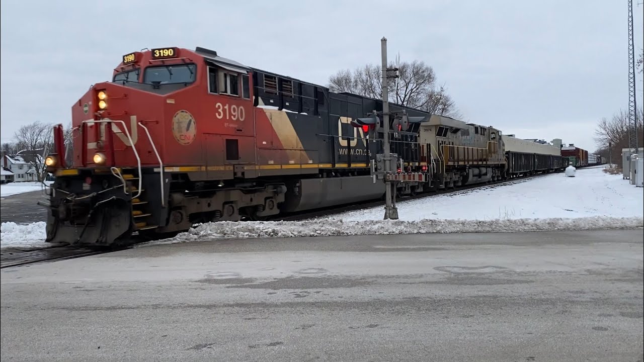 CN Manifest Train with Ex Citi Rail 3974 In Tow, Interesting Graffiti! Duplainville, WI! 12/6/2025