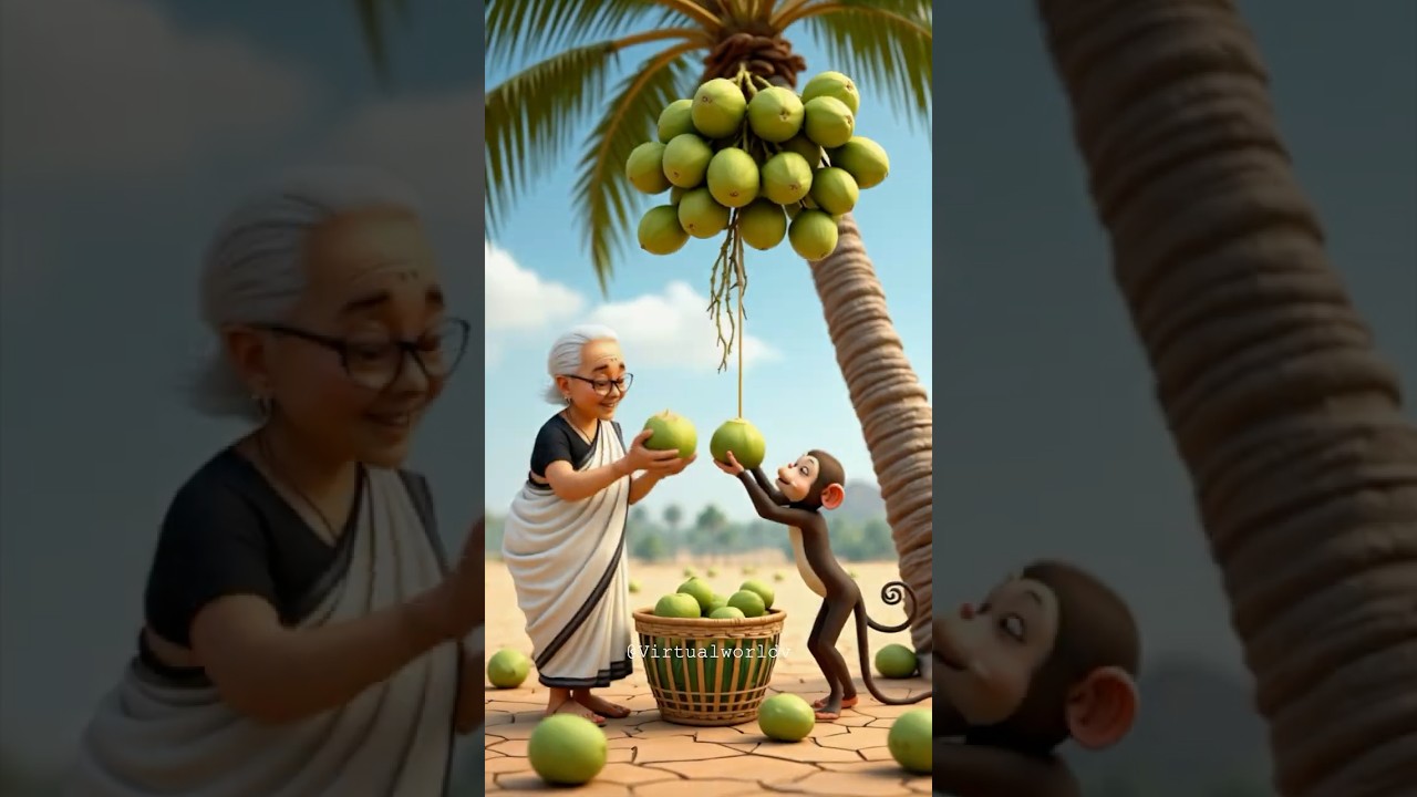 Grandma and the monkey planted a coconut tree 🌴🥥 tree was destroyed 😭 #ai #monkey #grandmother