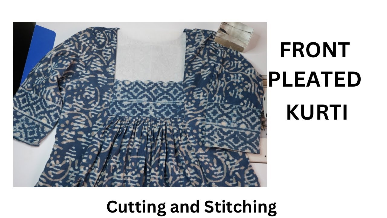 Front pleated Scalloped Square Neck Kurti Cutting And Stitching/ALine kurti/ MALAYALAM