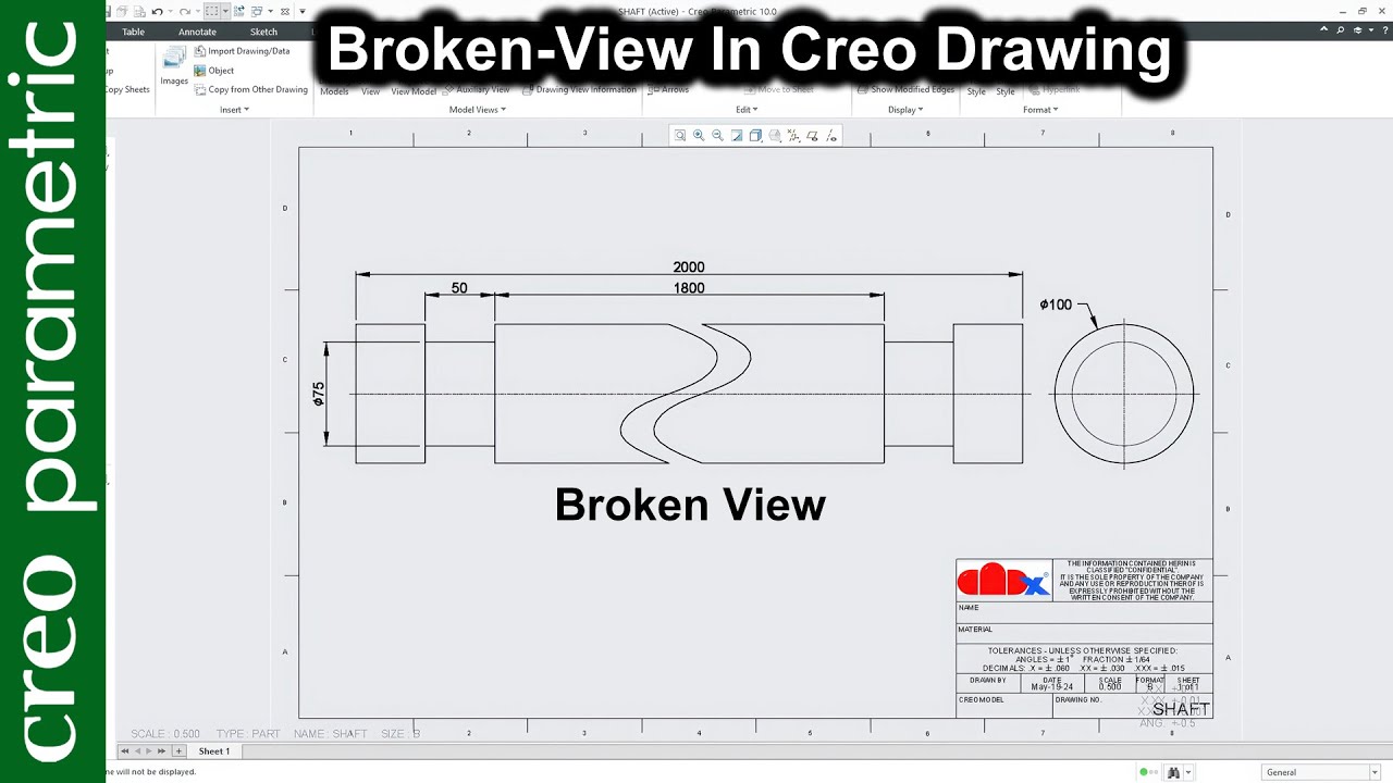 How to create broken view in creo drawing | break view in creo parametric