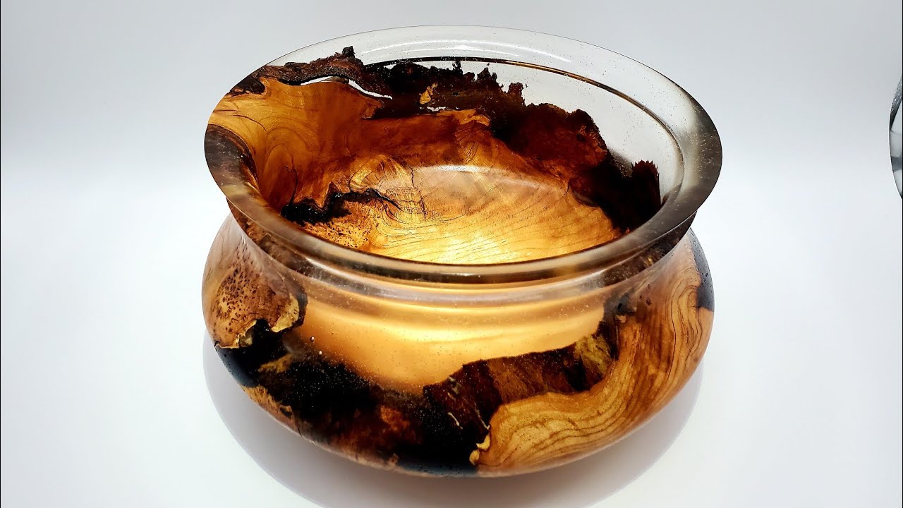 Cherrywood Burl with clear resin, wood turning, lathe project.  Thank you Todd Huth!  ArtForOUR.Org
