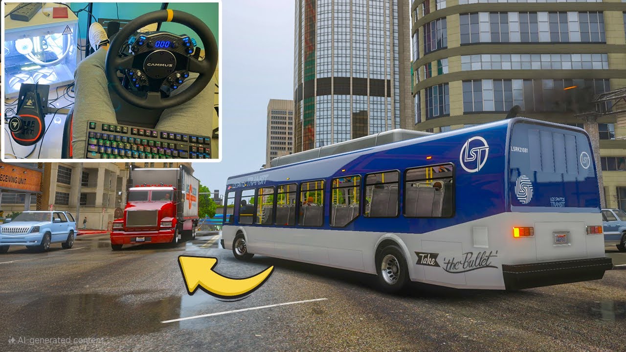 GTA 5 - Realistic Bus Driving Following Traffic Rules | Steering Wheel Gameplay