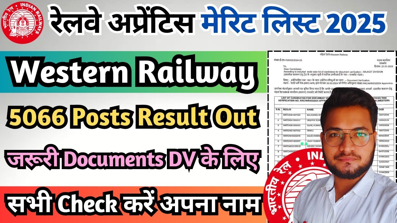 Railway 5066 Post Apprentice Result Out, Western Railway Apprentice Merit List 2024-25, RRC WR