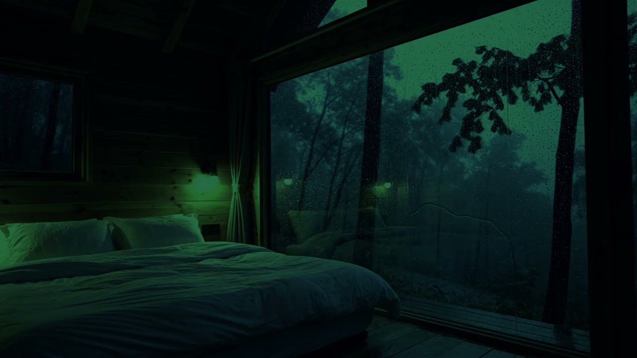 Rain on Cabin Window in Deep Forest 🌧️Dark Screen Healing Sleep Sounds & Calm White Noise for Focus