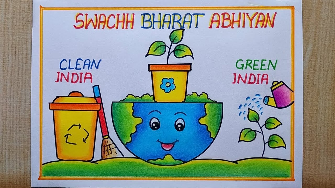 Swachh Bharat Abhiyan Poster drawing easy| Clean India Green India Poster| Swachh Bharat mission