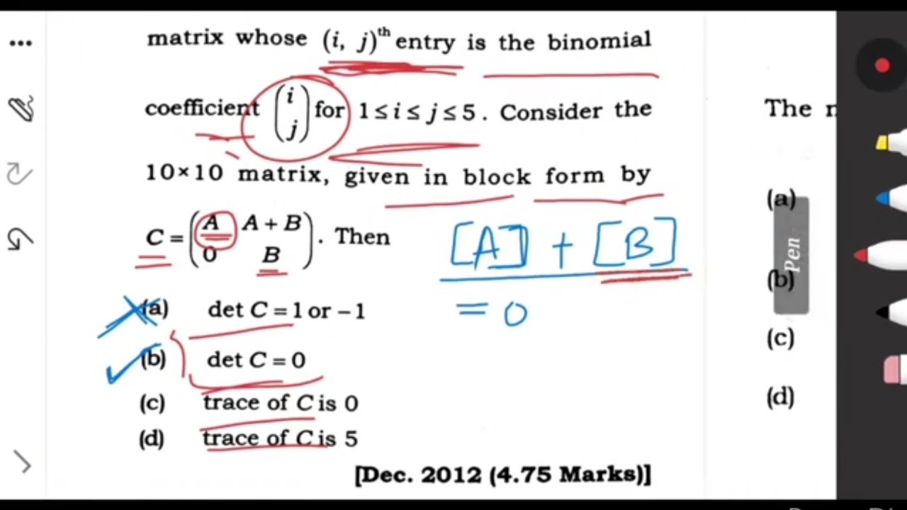CSIR NET : Linear Algebra (Determinant,Rank, Trace,Eigenvalues)