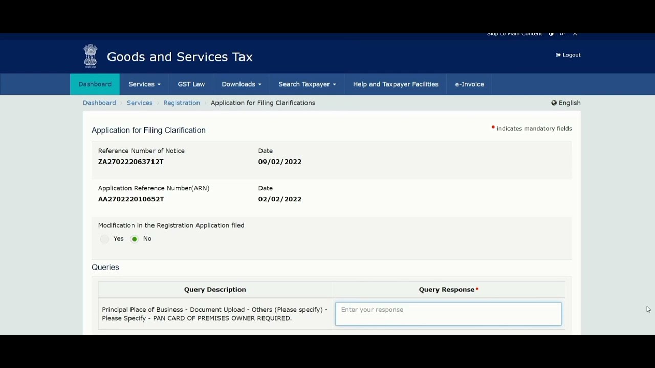 Notice for Seeking Additional Information | clarification in GST application Raised by the dept