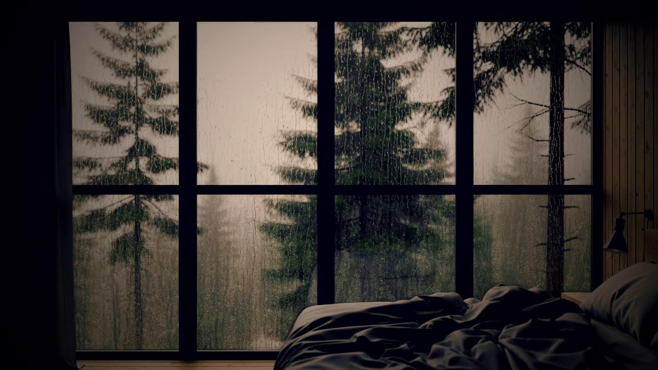 Rainfall on Mountain Cabin Roof | Gentle Raindrops & Peaceful Forest