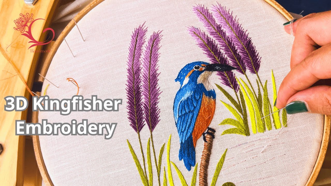 How to Embroider a Realistic 3D Kingfisher | Easy Raised Embroidery Secrets No One Told You About
