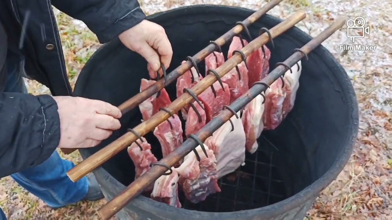 Wędzenie  w beczce Szynek i Boczku na drewnie Wiśni, Czereśni i Olszyny