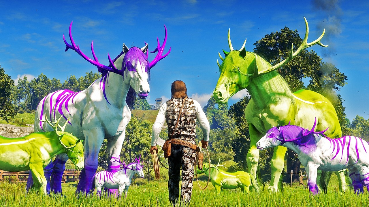 Arthur Tames Legendary White & Purple Horse and Green Horse with Horns at Heartland Overflow!