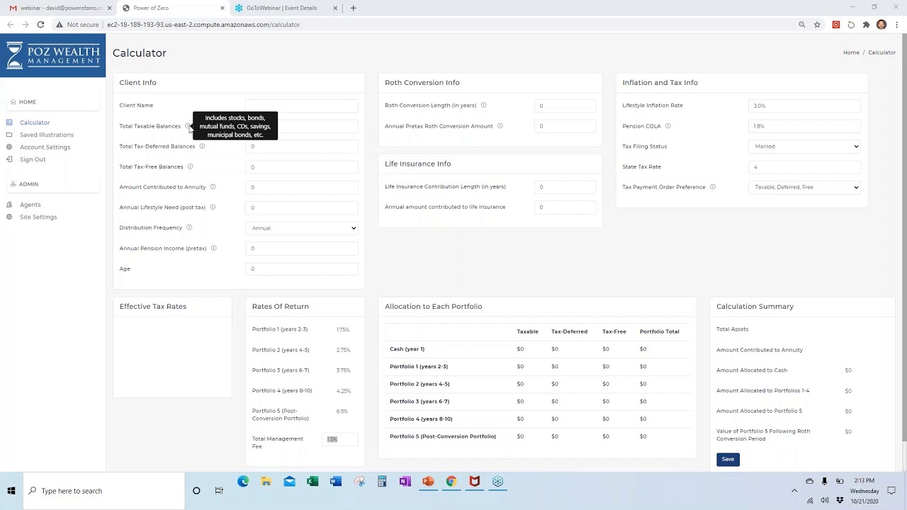 Demo of POZ Wealth Calculator