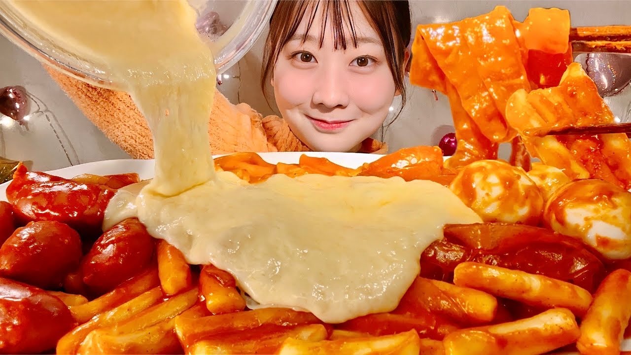 ASMR Сырный токпокки и Плоская лапша【русские субтитры】【Mukbang/ Eating Sounds】